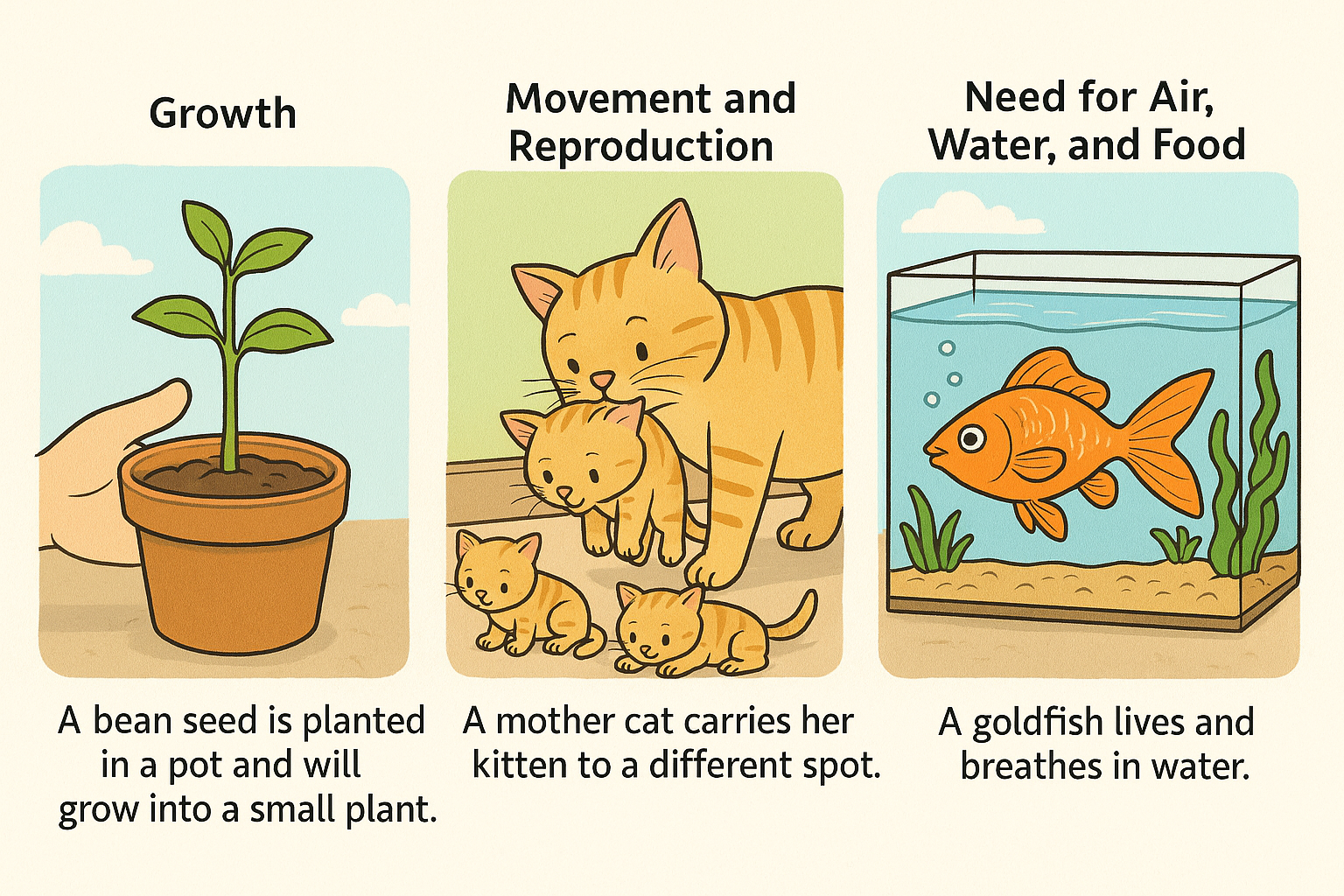Picture of growth, respond need air water and food.