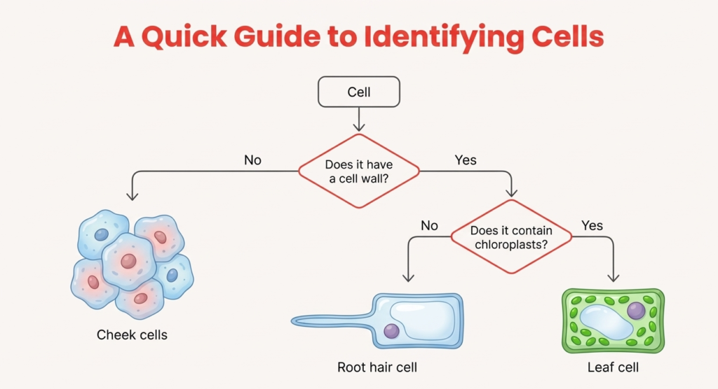 A14 Identifying Cells Flowchart showing how to identify plant and animal cells.